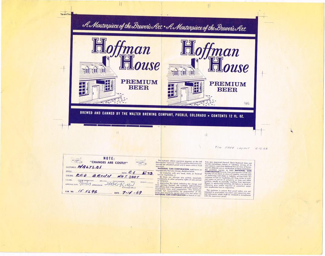 Hoffman House Beer Can Proof for National Can Co.