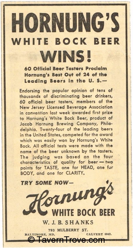 Hornung's White Bock Beer