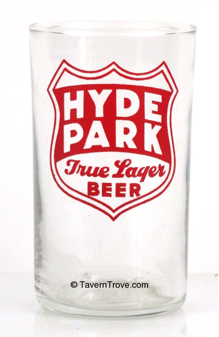 Item 8283 1942 Hyde Park True Lager Beer Straight Sided ACL Drinking Glass