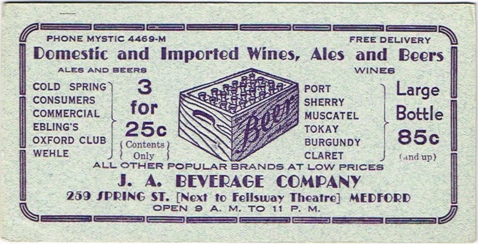 J & A Beverage Co. Cold Spring/Consumer's/Ebling/Wehle Beers