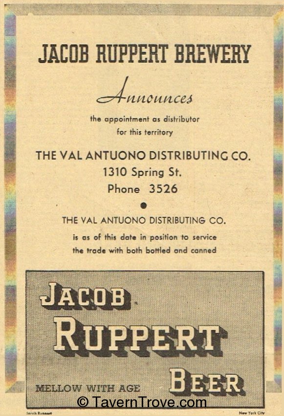 Jacob Ruppert Knickerbocker Beer