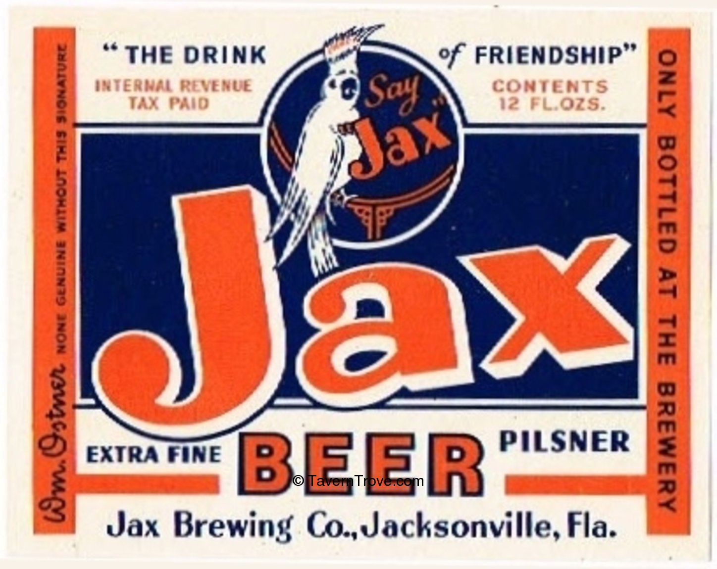 Item 21008 1942 Jax Extra Fine Beer Label ES2317