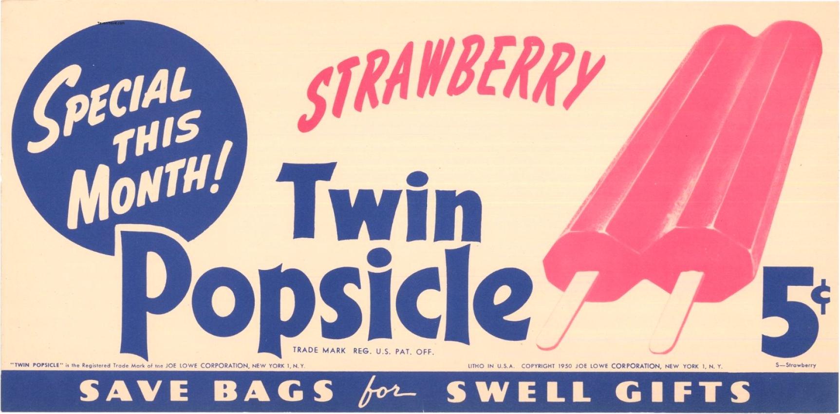 Joe Lowe Co. Coble Strawberry Twin Popsicle Paper