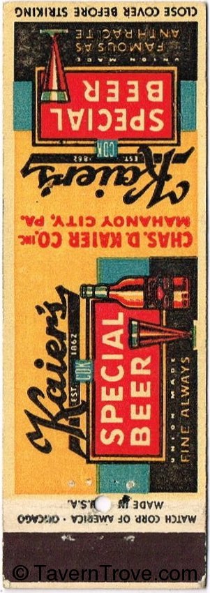 Kaier's Special Beer (bottle on reverse)