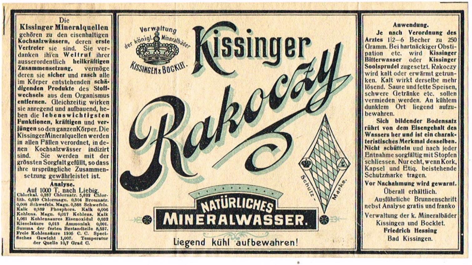 Kissinger Rakoczy Mineral Water Kissingen Germany