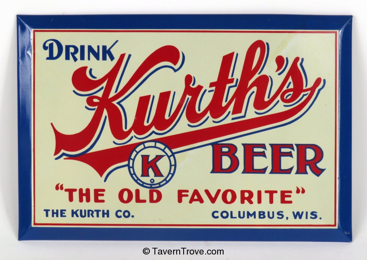 Kurth's Beer Tin-Over-Cardboard TOC Sign