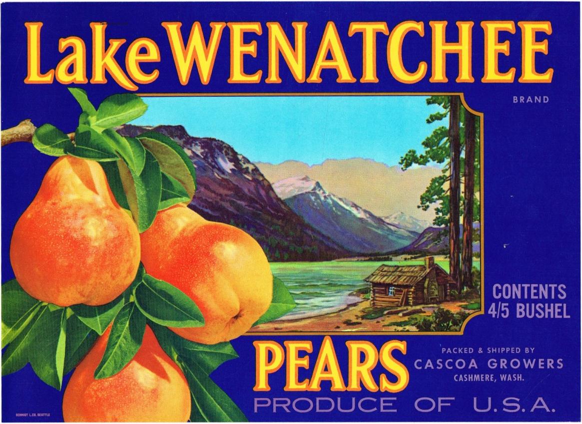 Lake Wenatchee Pears Fruit Crate Label Cascoa Cashmere Washington