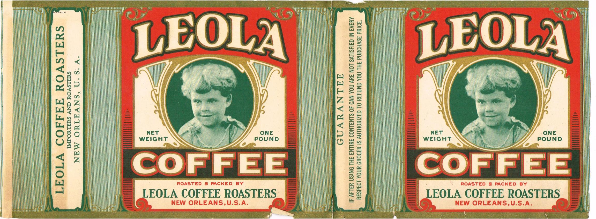 Leola Coffee 1 Pound Can Label New Orleans Louisiana