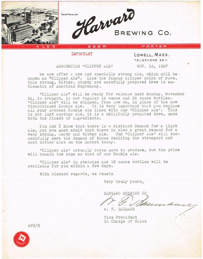 Letterhead: Clipper Ale announcement