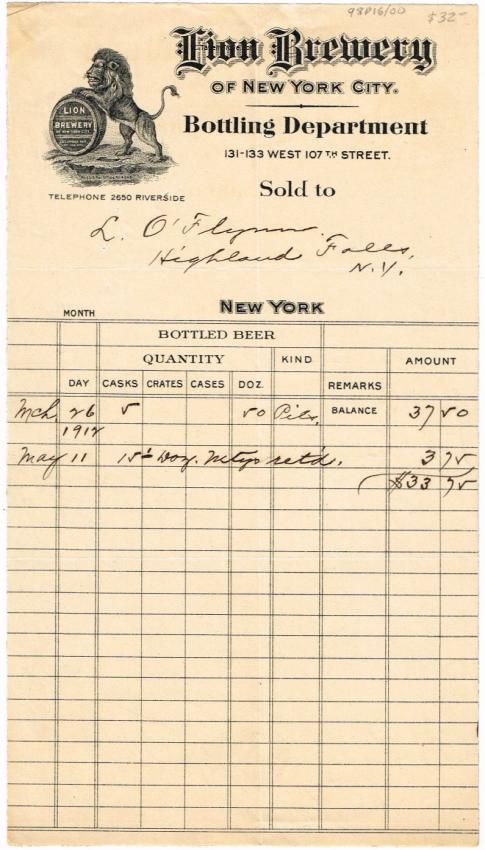 Lion Brewery Billhead