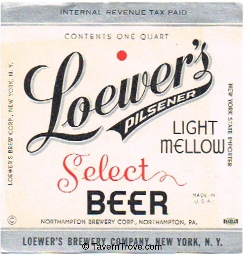 Loewer's Pilsener Select Beer 