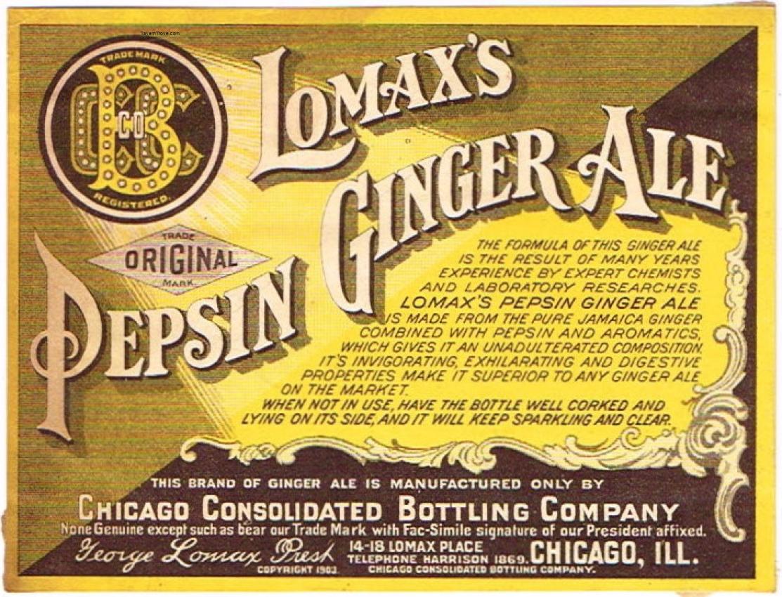 Lomax Pepsin Ginger Ale Chicago Consolidated Bottling Illinois