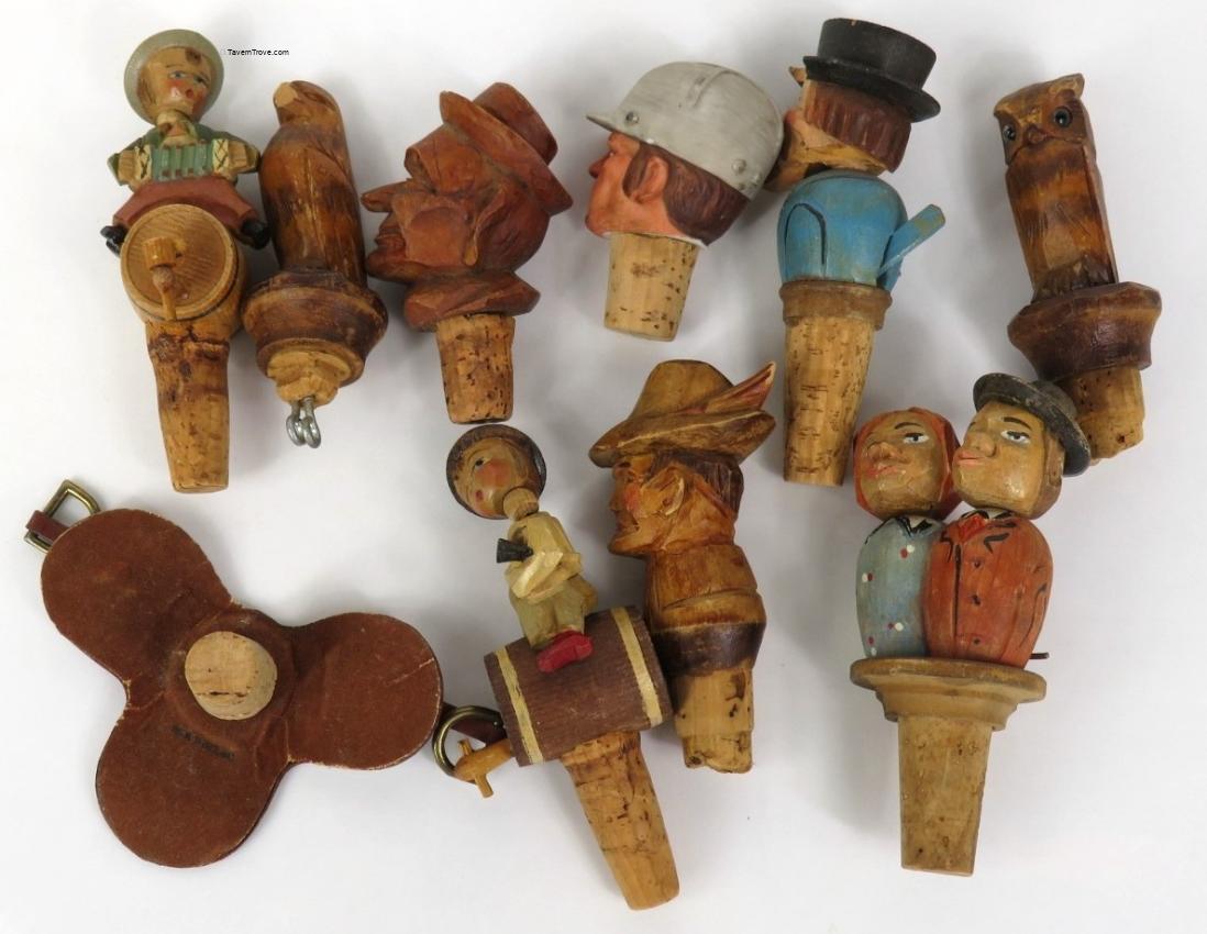 Lot of 10 Carved Wooden Bottle Stoppers