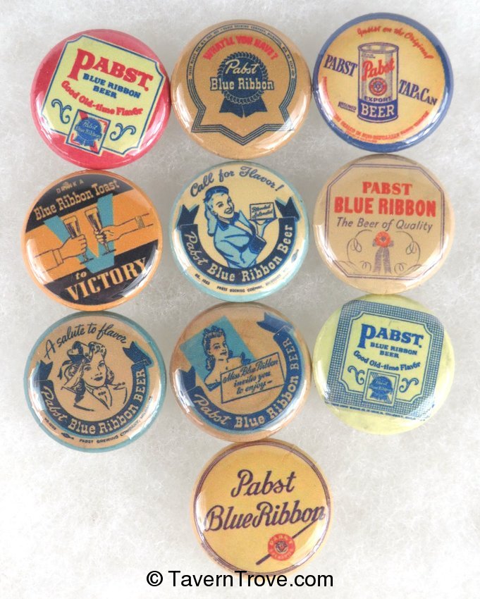 Lot of 10 Pabst Brewery Half-inch retro pinbacks