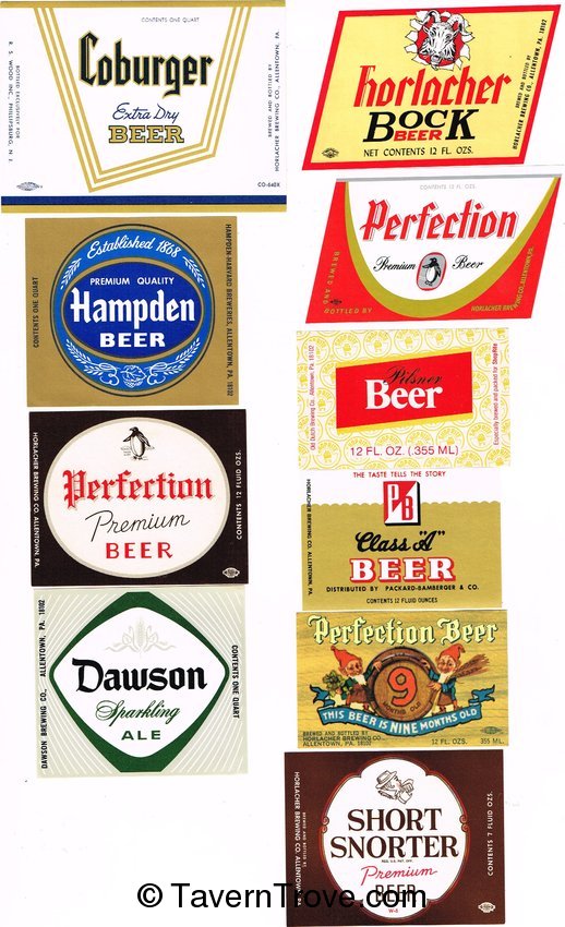 Lot of 10 Unused 1940s-70s Horlacher Beer Labels