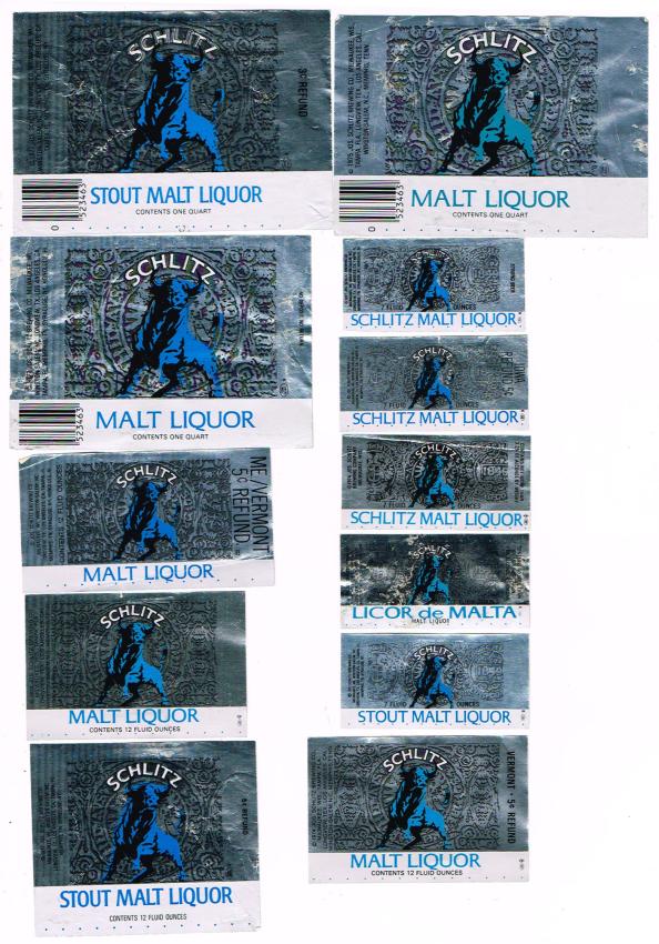 Lot of 12 1970s Schlitz Malt Liquor Beer Labels