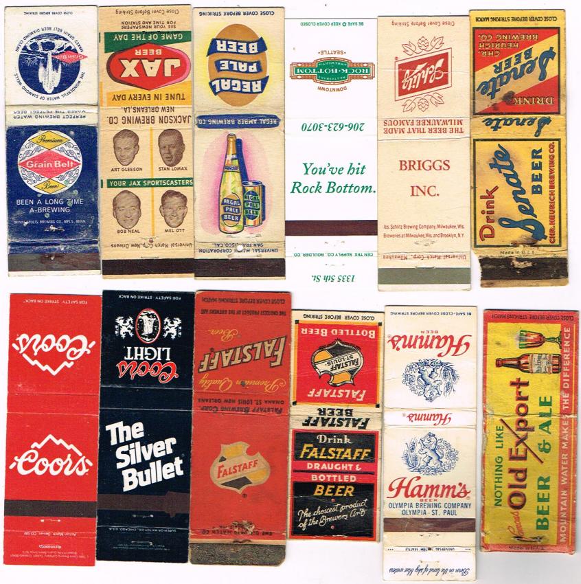 Lot of 12 Beer Matchcovers #8 Senate Jax Grain Belt