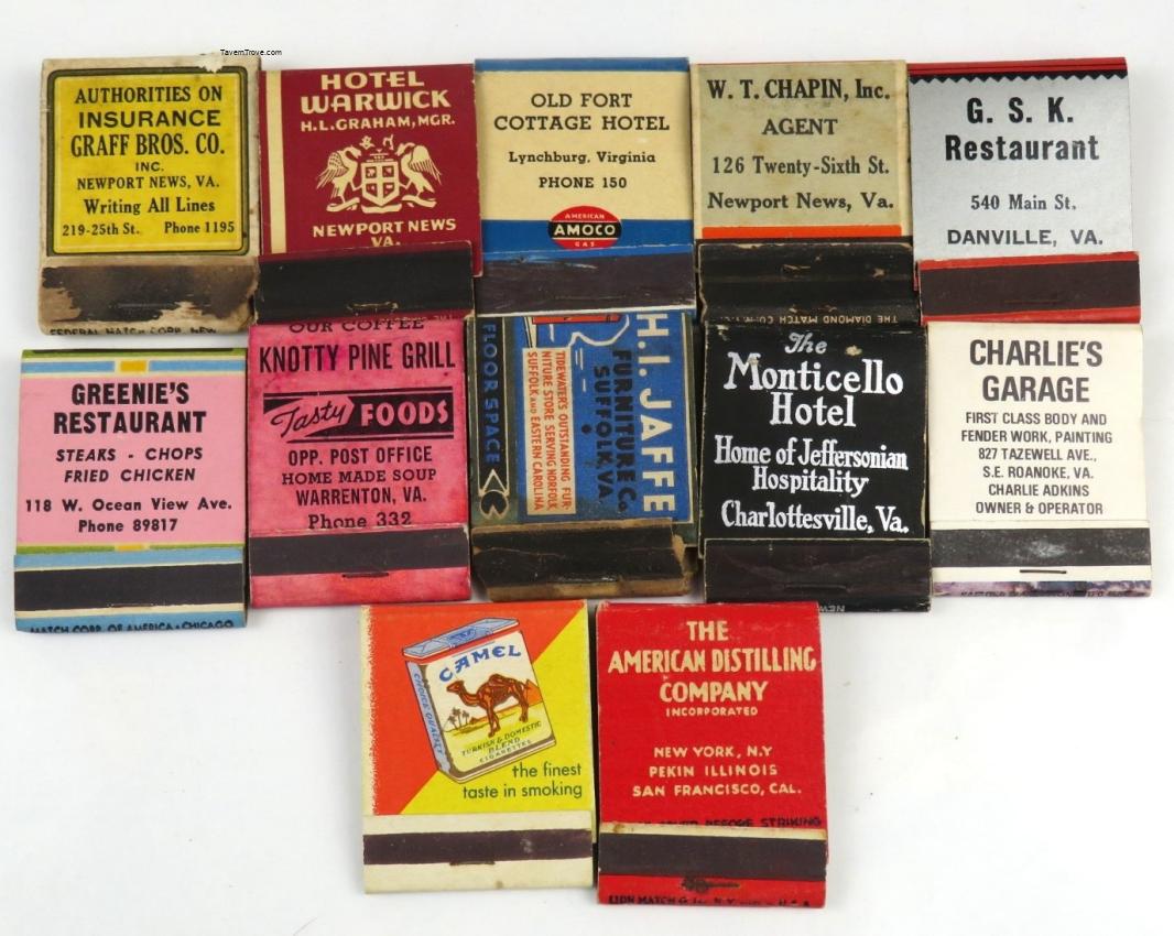 Lot of 12 Virginia Matchbooks
