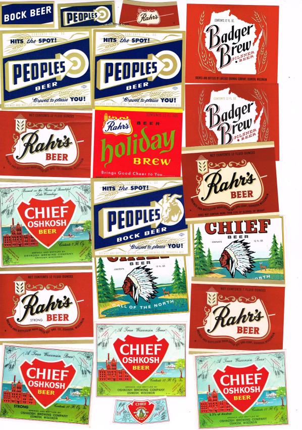 Lot of 20 Chief Badger Rahr's People's Holiday Beer Labels