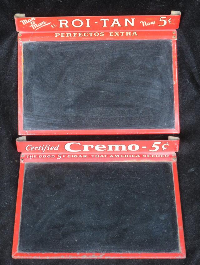 Lot of 2 5¢ Cigar Box Glass Display Lids Roi-Tan Cremo