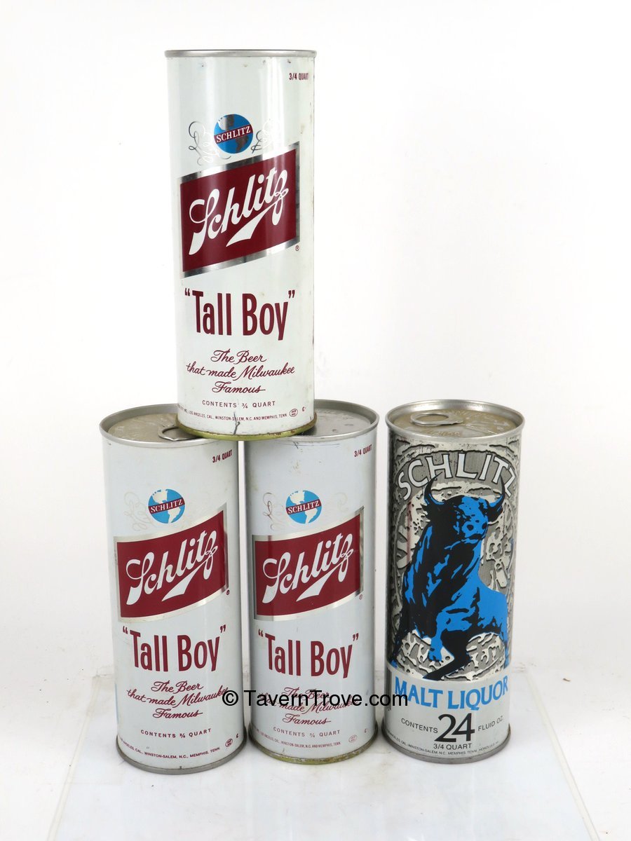 Item 96821 1975 Lot of 4 Different Schlitz Tall Boy Beer Cans Can
