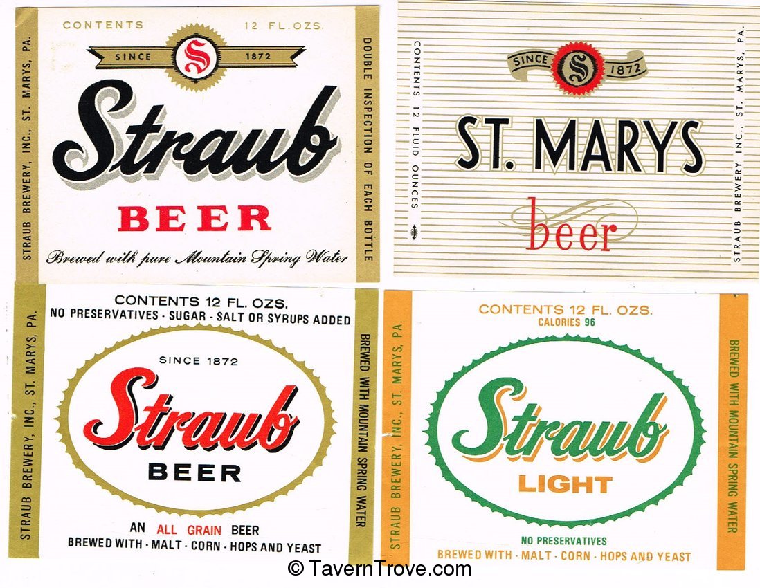 Lot of 4 Unused 1940s-60s Straub Beer Labels