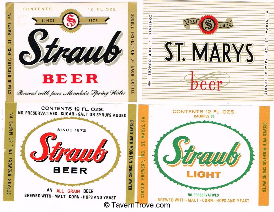 Item 96017 2022 Lot of 4 Unused 1940s60s Straub Beer Labels Label