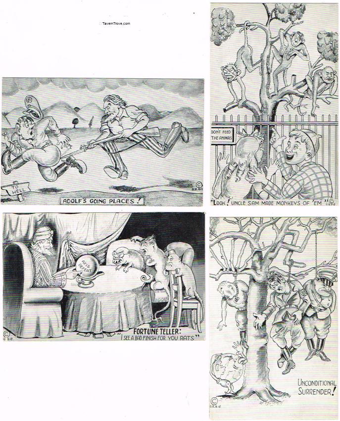 Lot of 4 WWII Propaganda War Bonds Hitler Cartoon Postcards