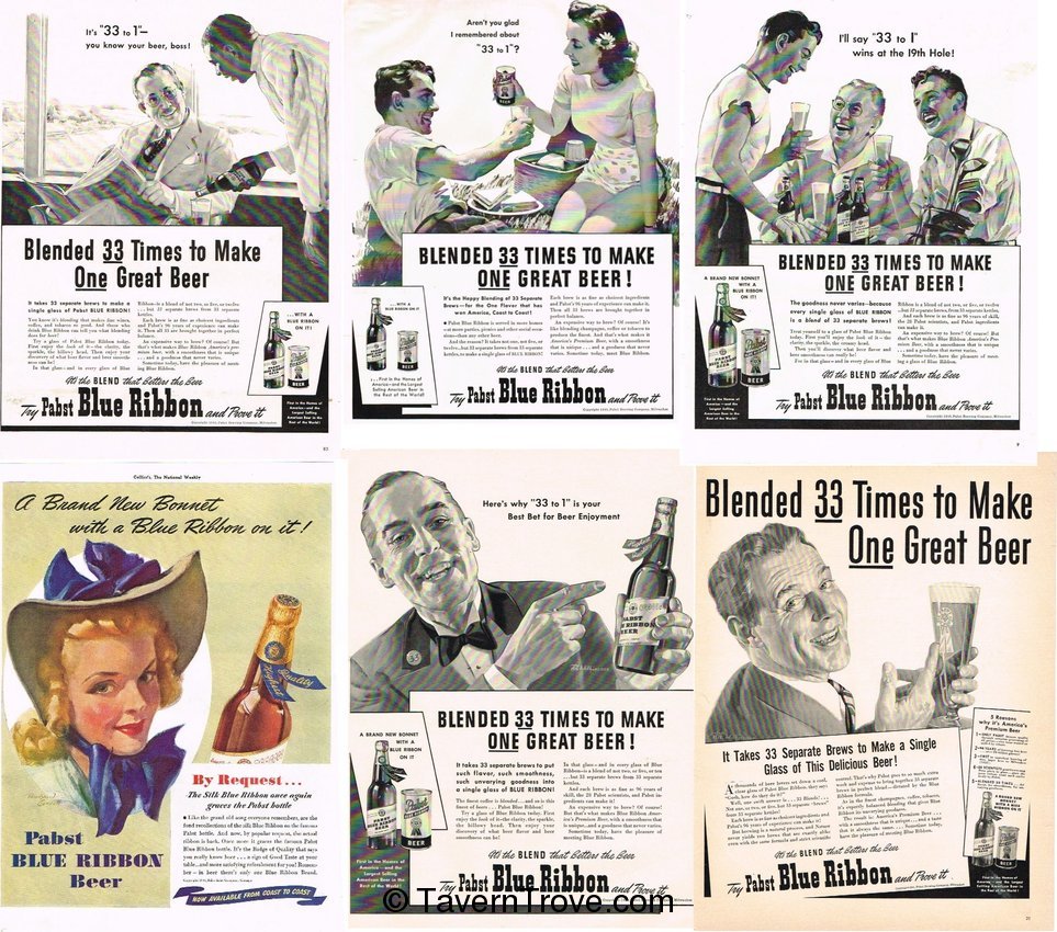 Lot of 6 1940 Pabst Beer Magazine Ads