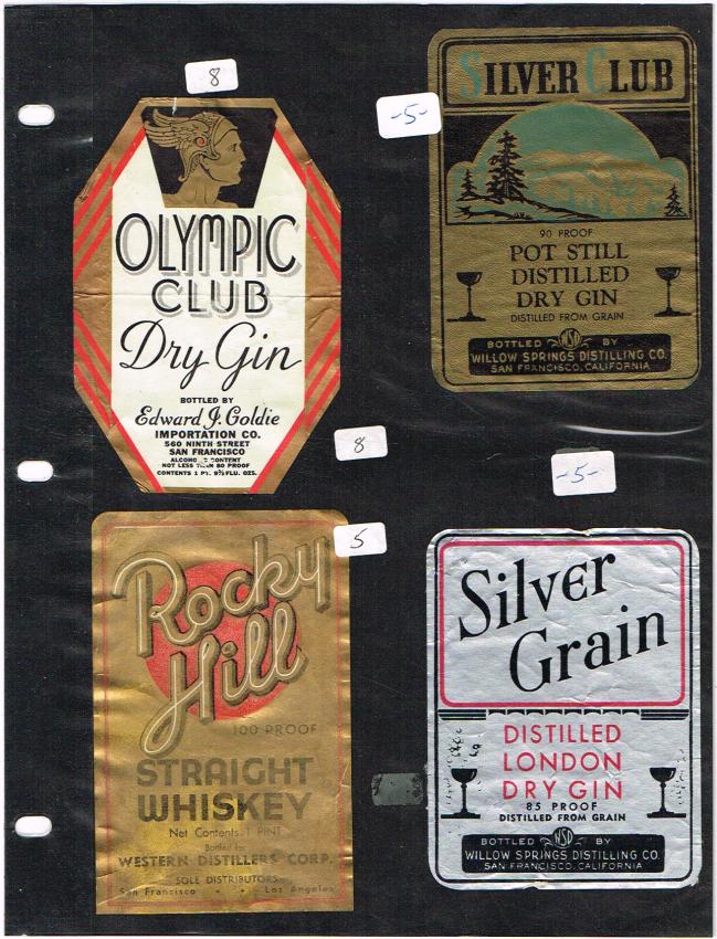 Lot of Four 1930s-1940s San Francisco Gin/Whiskey Labels