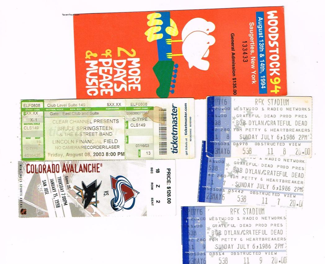 Lot of Music and Spots Tickets Woodstock Springsteen Grateful Dead Dylan