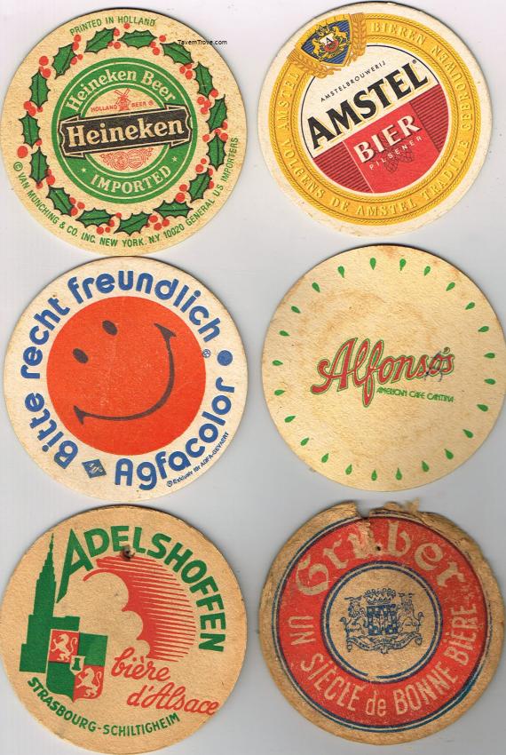 Lot of SIX 4-Inch Coasters Adelshoffen Gruber France Amstel Beer