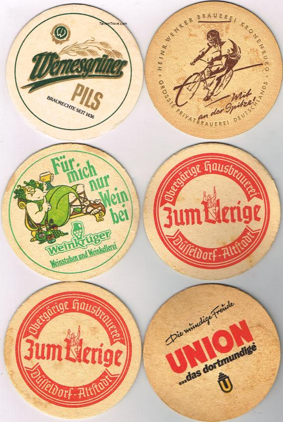 Lot of SIX 4-Inch Coasters Heinr Wenker Bicycle Dortmunder Union Beer