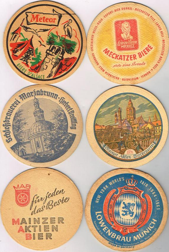 Lot of SIX 4-Inch Coasters Meteor Mainzer Aktien Beer