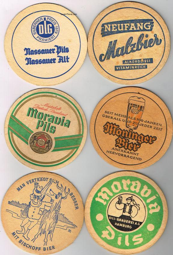 Lot of SIX 4-Inch Coasters Neufang Malzbier Favorit Moravia Beer