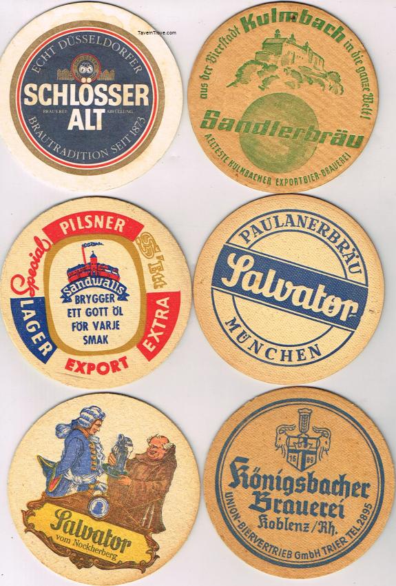 Lot of SIX 4-Inch Coasters Sandwalls Export Schlosser Alt Beer