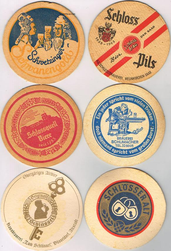 Lot of SIX 4-Inch Coasters Schlosser Alt Schumacher Beer