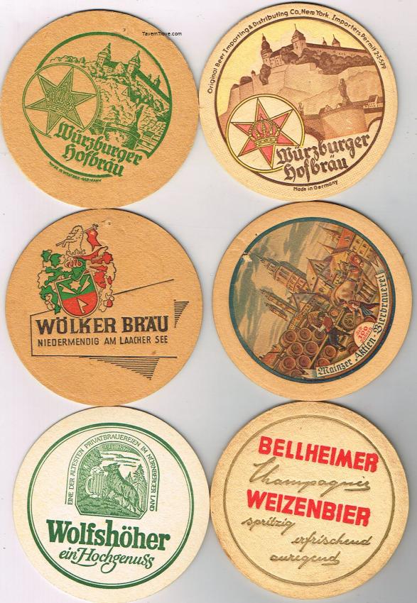 Lot of SIX 4-Inch Coasters Wurzburger Hofbrau Wolfshoher Beer