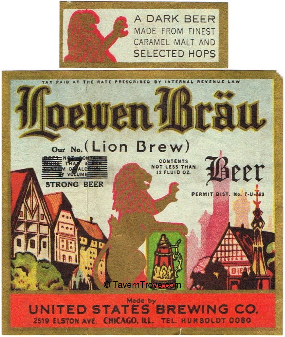 Item #9163 1933 Lowen Brau Beer Label IL51-17