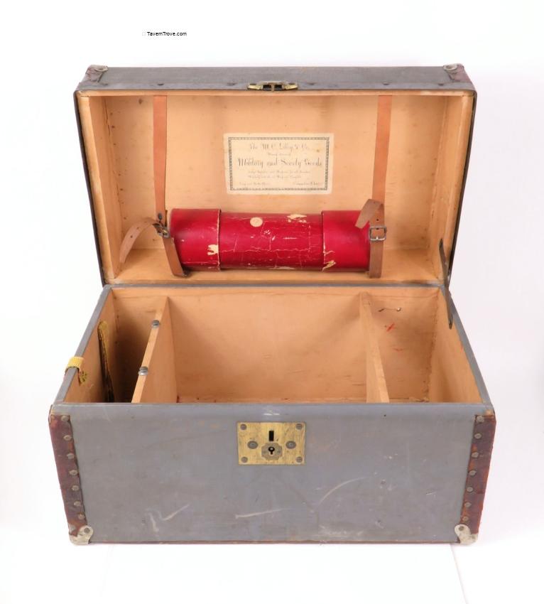 M. C. Lilly & Co. Wooden Uniform Box W/Red Feather Helmet Plume