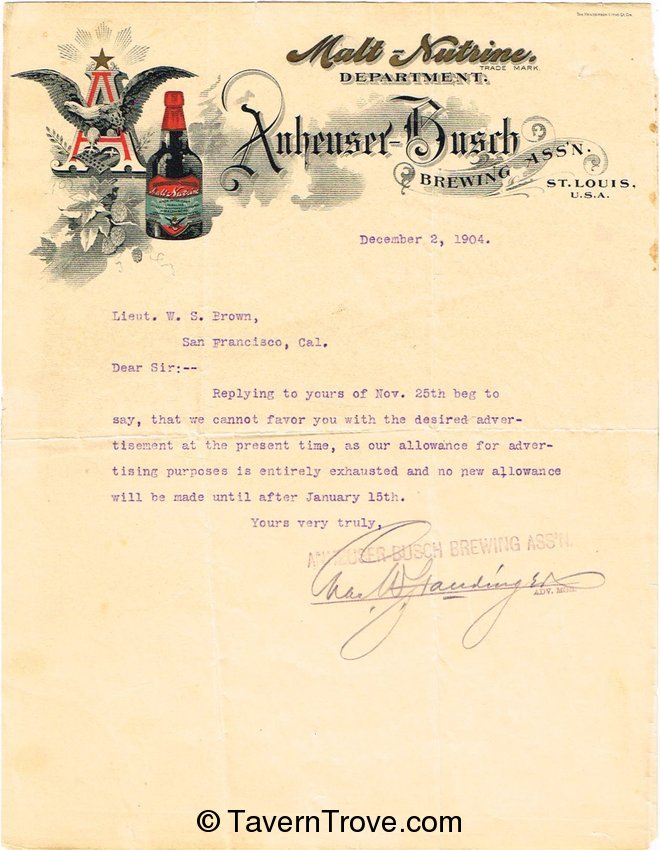 Malt Nutrine Department Letterhead