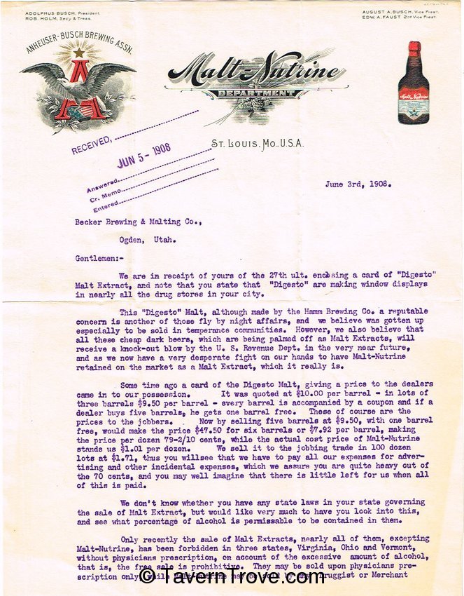 Malt Nutrine Department Letterhead