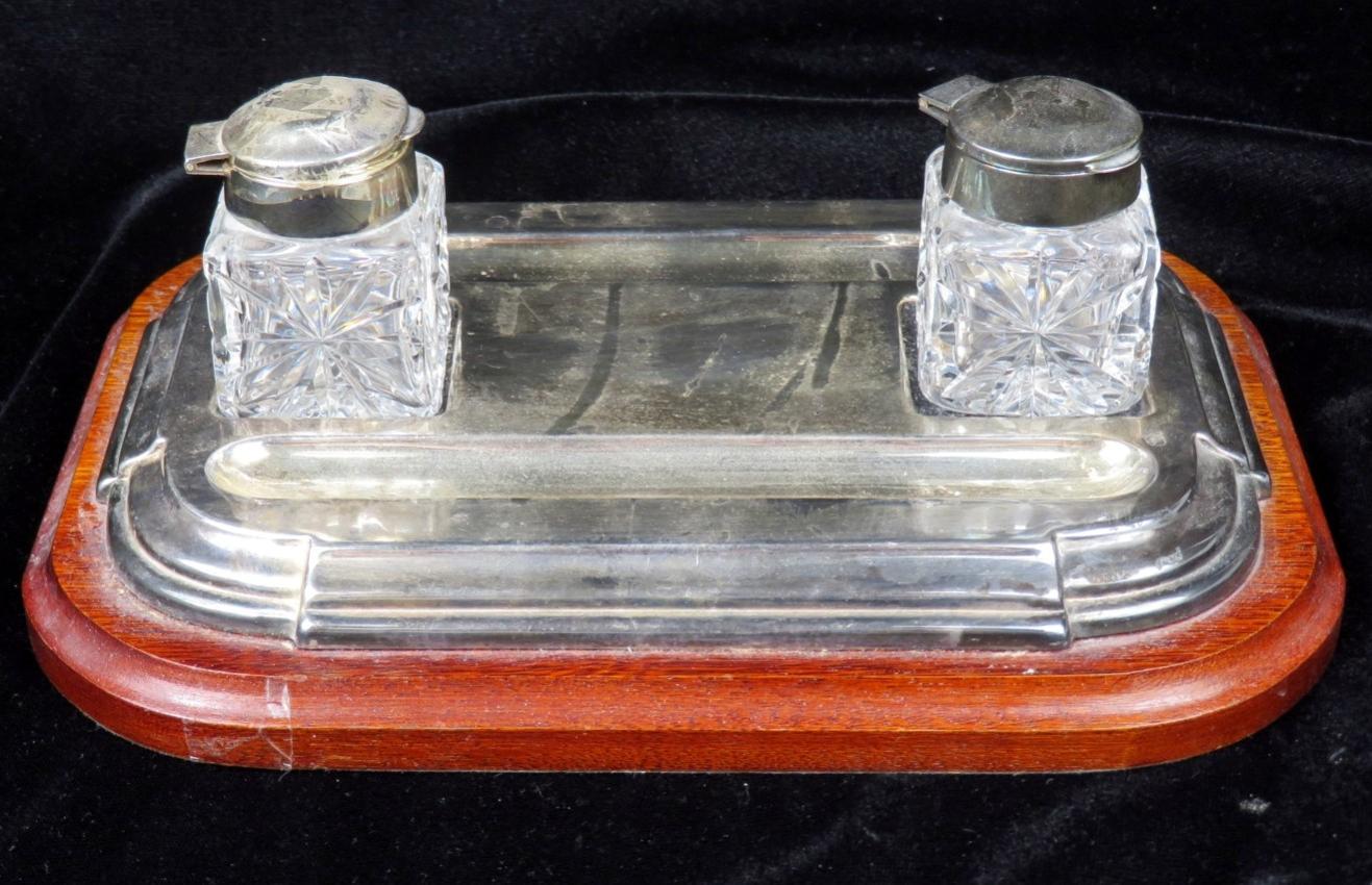 Mappin & Webb Ltd. Silver Inkwell and Pen Stand