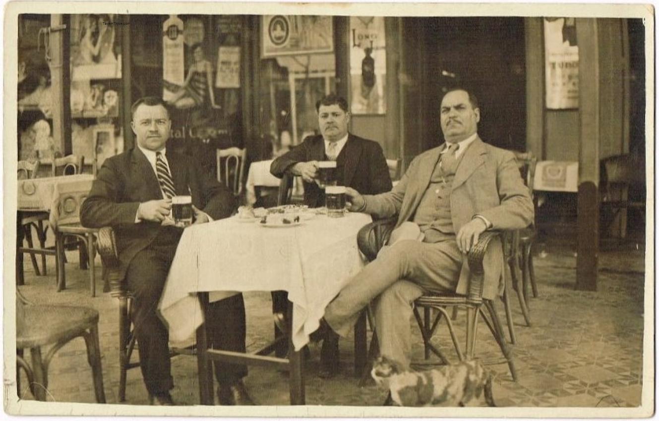 Schmidt's Beer Men Drink Beer In An Outdoor Cafe