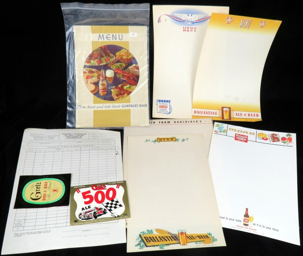 Menu Sheets and Covers Brewery Lot Gunther Ballantine Genesee