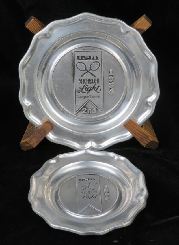 Michelob Light League Tennis Pewtarex Cabinet Plate Set of TWO