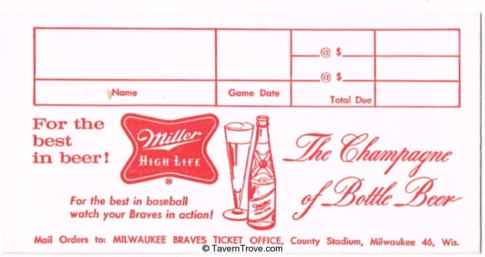 Miller Beer Baseball Ticket Envelope