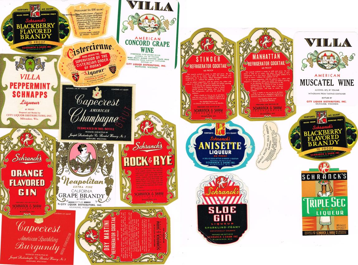 Milwaukee Wine and Liquor Labels Lot of 17