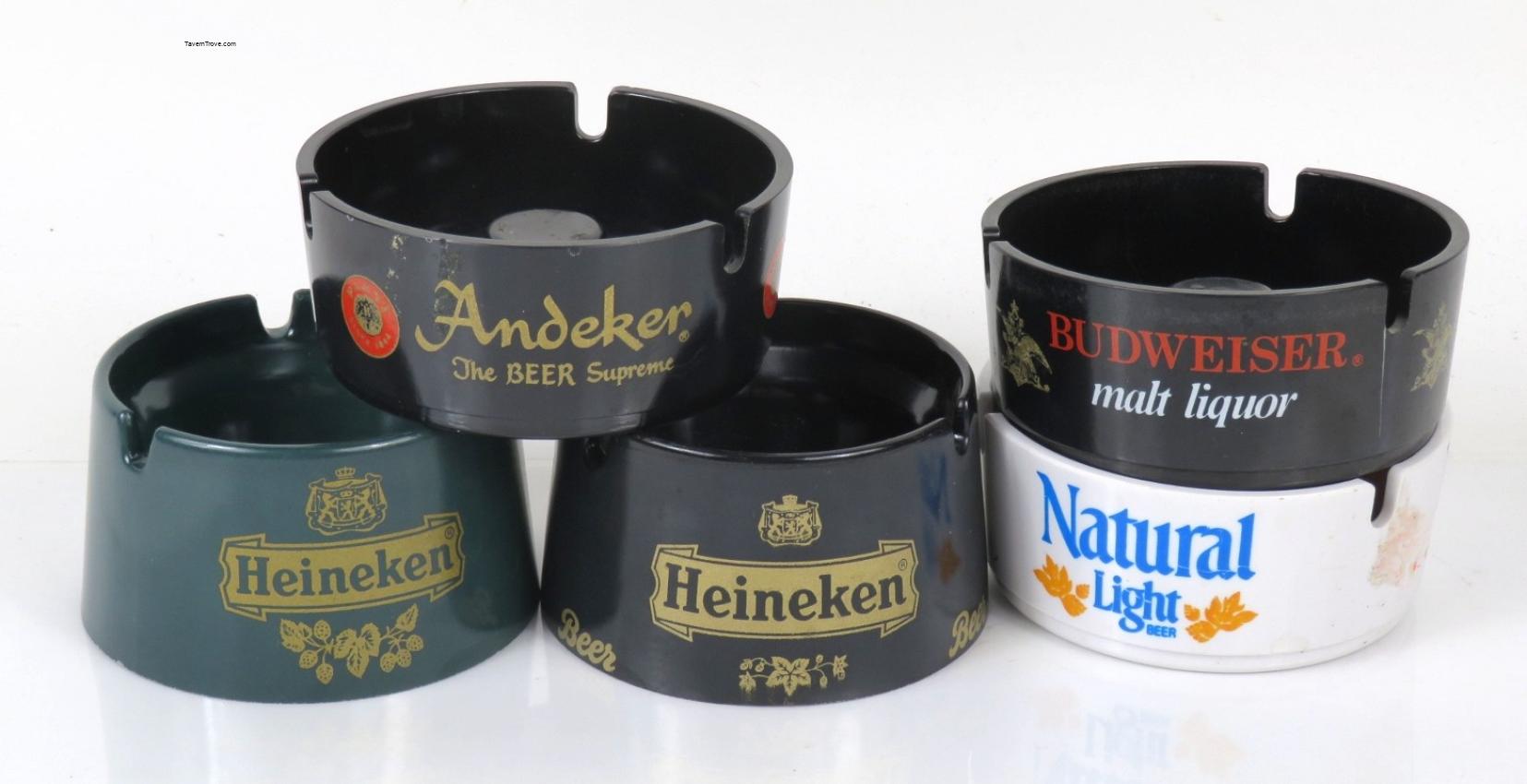 Misc. Plastic Beer Ashtray Lot of Five Budweiser Heineken Andeker