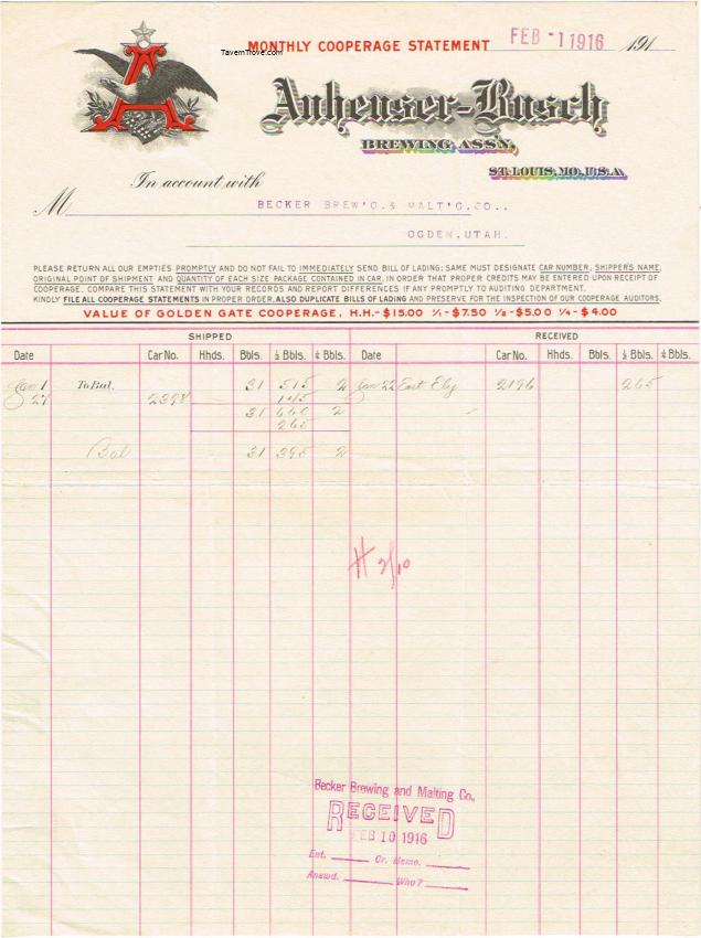Monthly Cooperage Statement